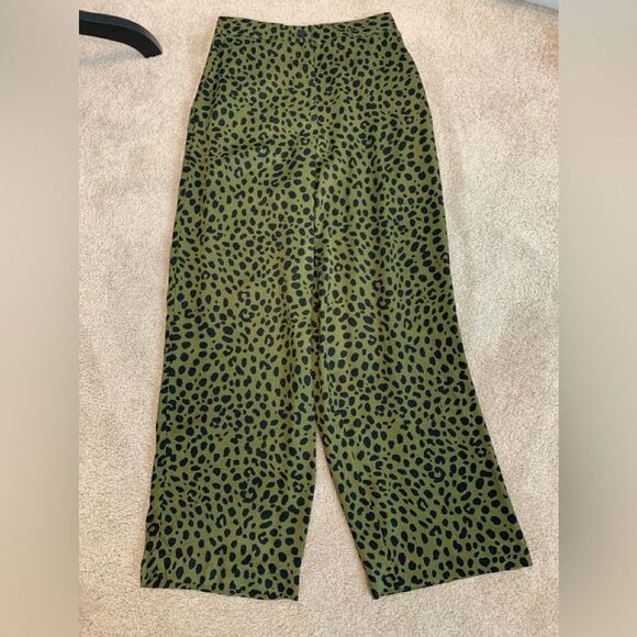 Zara khaki green black satin fluid leopard animal print pyjama pants Sz M NWT - Picture 4 of 13